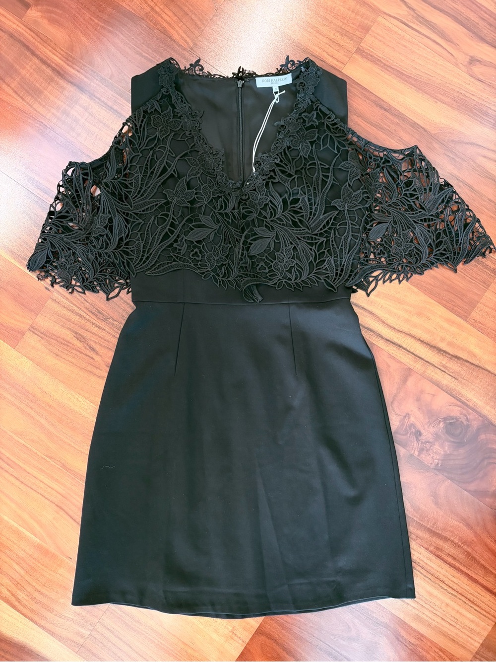 Kobi Halperin Black Lace Cold-Shoulder Mini Dress